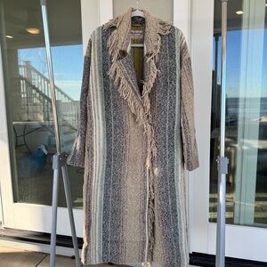 New Free People Desert Fringe Long Coat We The Free Brown XS/S
